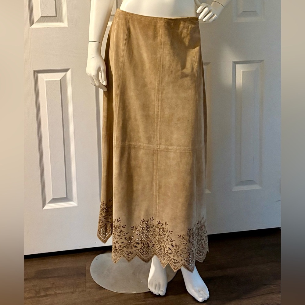 Coldwater Creek Tan 100% Genuine Suede LeatherMaxi Skirt - Like New Condition